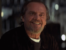 Celebrity gif. We zoom in on Jack Nicholson as he nods slowly with an unsettling smile and says, Yes.