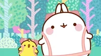 kawaii hiking gif with molang bunny and friend