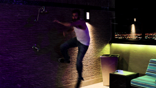 Close-up of Chris Farley's exuberant and sweaty face during the Chippendales sketch