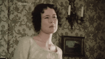 TV gif. Jennifer Ehle as Lizzie in the Pride and Prejudice mini-series looks up and huffs, utterly exasperated. Text, "ugh."