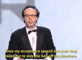 roberto benigni oscars GIF by The Academy Awards