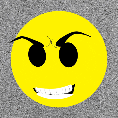 Illustrated gif. Devious smiley face's jaw drops and its long red tongue unfurls like a carpet.