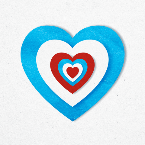 Ad gif. Four red white and blue Bomb Pops shoot out diagonally from the center of a red-white-and-blue-striped heart.