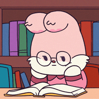 Animated bunny studying books in their program.