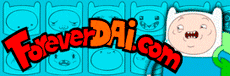 Ad gif. Finn from Adventure Time's face stretches into a terrifying, beastly, toothy expression, next to red block text that reads "ForeverDAI.com."