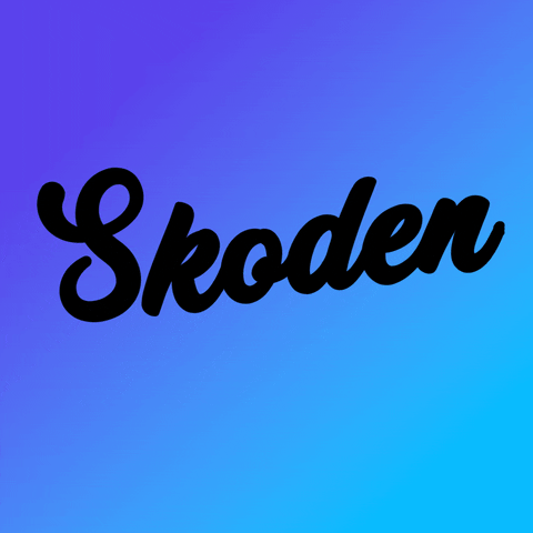 Text gif. Black baseball script comes to life on a black background reading, "Skoden, vote early."