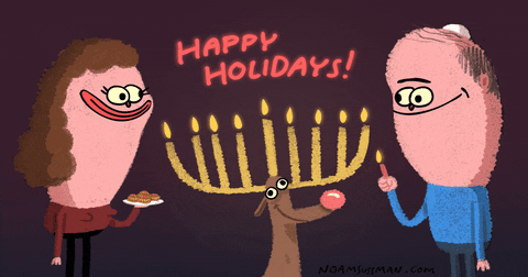 funny, animation, holidays, merry christmas, santa claus, happy holidays,  card, reindeer, hanukkah, chanukah, hanukah, noam sussman, lighting the  menorah – GIF