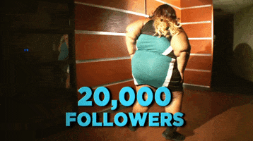 TV gif. A full-figured woman wearing a tight dress on The Maury Show leans over and shakes her butt sassily. "20,000 followers" appears as text.
