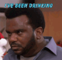 The Office gif. Craig Robinson as Darryl Philbin sways around, looking like he's about to puke. Rainbow text in all caps says, "I've been drinking."