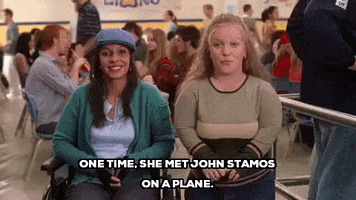 mean girls one time she met john stamos on a plane GIF