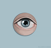 Illustrated gif. A close-up of an eye with a bright blue iris. It peeks through a peephole and peers around as the pupil expands and contracts.