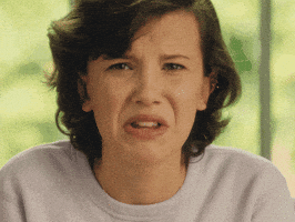 Ad gif. Millie Bobby Brown is in an ad for Converse. She says, "Ew, ew!" as she cringes backwards.