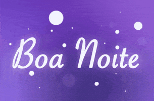 Text gif. White orbs move around flashing text on a purple background. Text, “Boa Noite.”