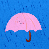 Animated pink umbrella smiling with rain falling. 