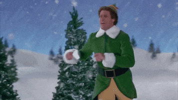 Movie gif. Will Ferrell as Buddy in Elf stumbles as he runs dramatically through a snowy landscape.