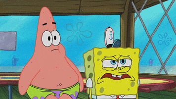 SpongeBob gif. Spongebob and Patrick recoil in horror, pulling their arms up toward their bodies in disgust. 
