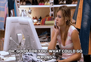 Reality TV gif. Lauren Conrad in The Hills. She's on the phone sitting in front of a computer and she says, "Oh, good for you. What could go wrong?" while slightly laughing.
