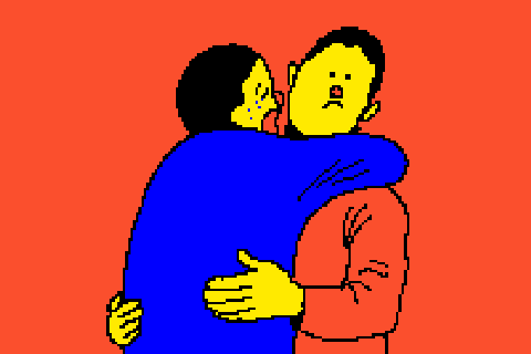 awkward hug