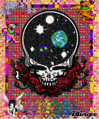 Energetic Grateful Dead inspired GIF with dancing bears and bright colors
