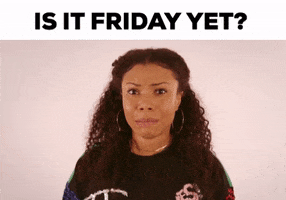 Celebrity gif. Looking straight at us, Shalita Grant starts to cry and shakes her head. Text, "Is it Friday yet?"