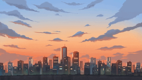 cartoon sunset city