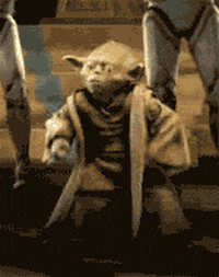 Star Wars gif. An easter egg in the Star Wars Episode 3 DVD shows Yoda breaking it down solo to the rap song, Don't Say Nuthin' by the Roots, as clones stand by and bob their heads.