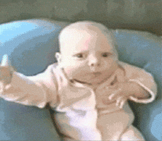 Video gif. A wide-eyed baby moves its hand under its chin as though it's giving us a suspicious look. Freeze frame as flashing red-and-white text appears, "O RLY?"