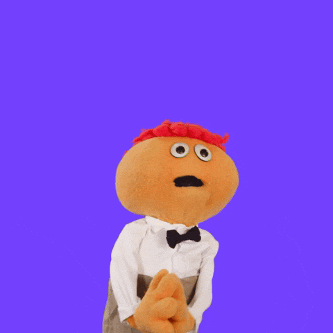 Video gif. A puppet named Gerbert prays with his hands folded and his head bowed. As he prays he looks at us for emphasis on his final words. Text, "dear, god thank you."