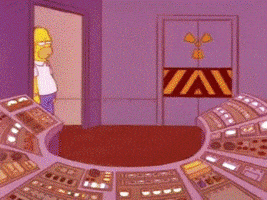 The Simpsons gif. Homer calmly walks into a highly classified room with toxic signs on the door and a control panel full of flashing buttons. Red alarm lights flash as he picks up a bucket filled with water and dumps it all over the control panel. The control panel malfunctions and then all the lights and alarms all shut off. Smoke sizzles off of the dead board.