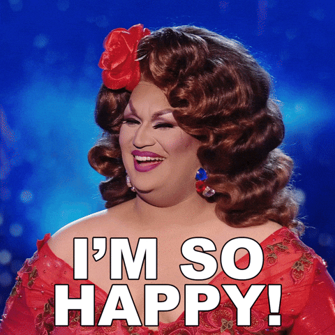 Reality TV gif. A smiling Ada Vox on Queen of the Universe nods her head in excitement and says, “I'm so happy!”