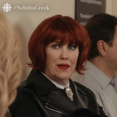 Schitt's Creek gif. Moira drops her chin with indignation saying "I know, right?"