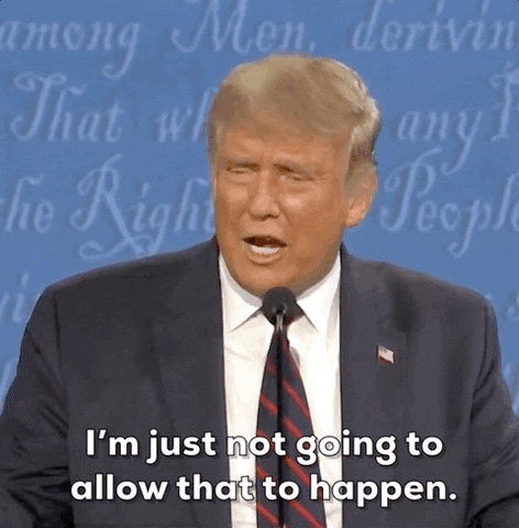Political gif. Donald Trump speaks into a microphone at a presidential debate. He has a concerned look on his face as he says, “I'm not going to allow that to happen.”
