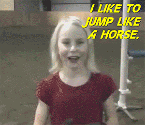 girl weird jump random horse GIF