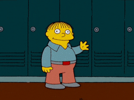 The Simpsons gif. Ralph stands in front of turquoise lockers and gazes at us as he waves hello.