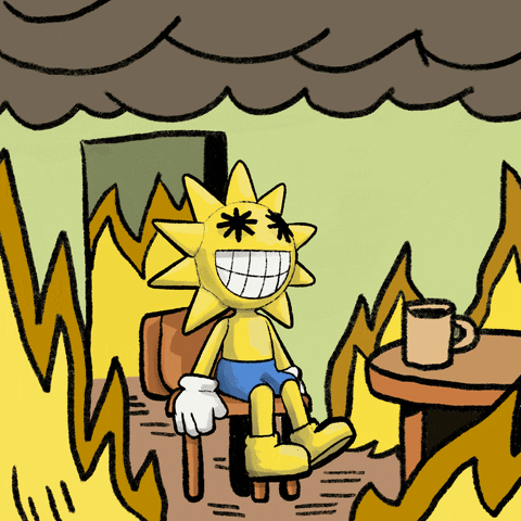Toonies meme this is fine everything is fine burning house GIF