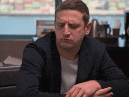 TV gif. Tim Robinson as himself in I Think You Should Leave with Tim Robinson. His whole face furrows and he looks exhausted. He lifts his head and tells someone, "I'm so tired."