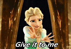 a cartoon of elsa from frozen saying `` give it to me '' .