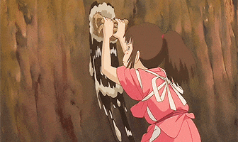 Animation gif. Chihiro from Spirited Away is scrubbing vigorously at a wall. Suds from her sponge flow down the wall and her face is furrowed in concentration.