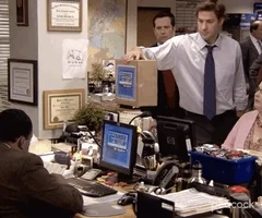 The office tests what Stanley will not notice by covering his computer screen with One made out of cardboard