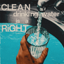 A faucet, a glass of water, and the text "Clean drinking water is a right"