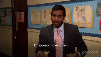 Excited Make It Rain GIF by Parks and Recreation