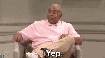 SNL gif. Kenan Thompson as OJ Simpson wears a pink polo and khakis. He leans back in an upholstered chair and gestures with a finger pointing forward as he says, "Yep."