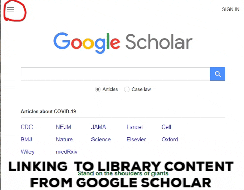 Steps to add "Library Links" to Google Scholar as detailed above