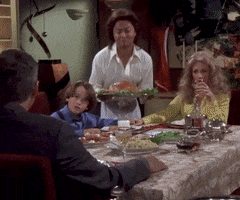 Friends gif. In a flashback episode, a maid leans down to a young Chandler at the Thanksgiving table and asks, “More turkey, Mr. Chandler?”