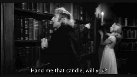 Image result for young frankenstein put candle back gif