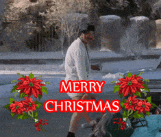 Movie gif. Randy Quaid playing Cousin Eddie in National Lampoon’s Christmas Vacation stands in the street in his robe, casually emptying his RV’s septic tank into the gutter. He raises his beer in a “cheers!” Text, “Merry Christmas.”