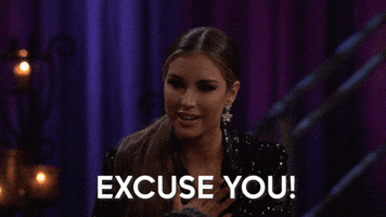 Reality TV gif. Alayah from The Bachelor: The Women Tell All looks appalled as she retorts back with, "Excuse you."