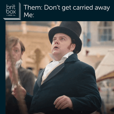 Carried Away Reaction GIF by BritBoxUK