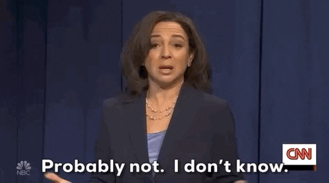 Gif of Maya Rudolph shrugging and saying "probably not, I don't know."