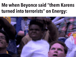 Video gif. Black child dances haughtily in the crowd at a sports game. Caption, “Me when Beyonce said ‘them Karens turned into terrorists’ on Energy.”
